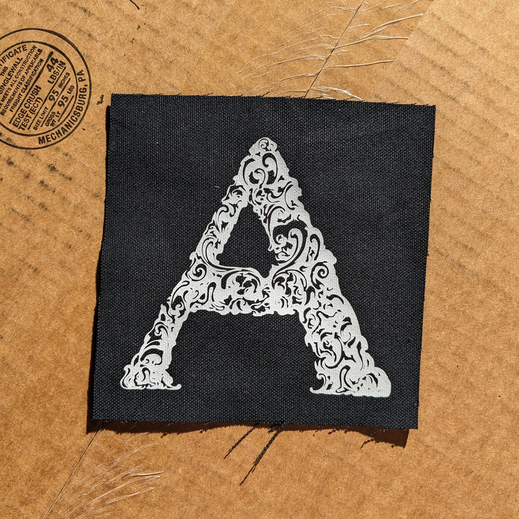 Fancy "A" anarchist filigree sew-on patch