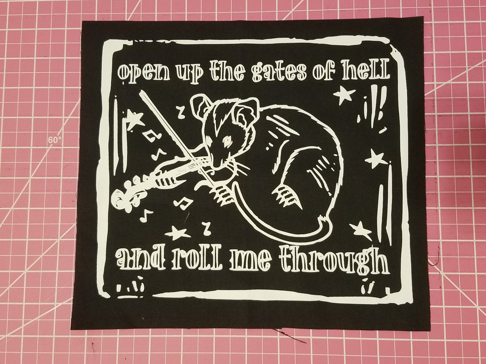 Folk Punk Possum "Open Up the Gates of Hell" sew-on back patch