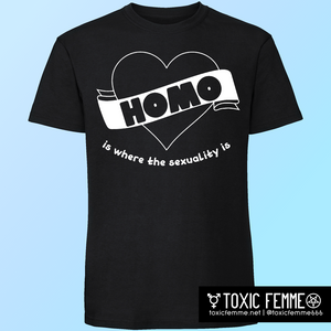 "HOMO is where the sexuality is" gay pride tee